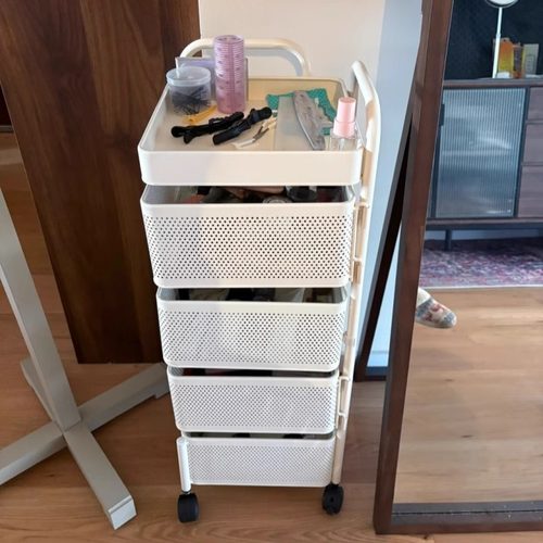 化妆品收纳盒家用多功能小推车置物架落地多层可移动彩妆收纳架子 - 图0