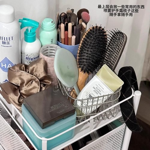 化妆品收纳盒家用多功能小推车置物架落地多层可移动彩妆收纳架子 - 图3