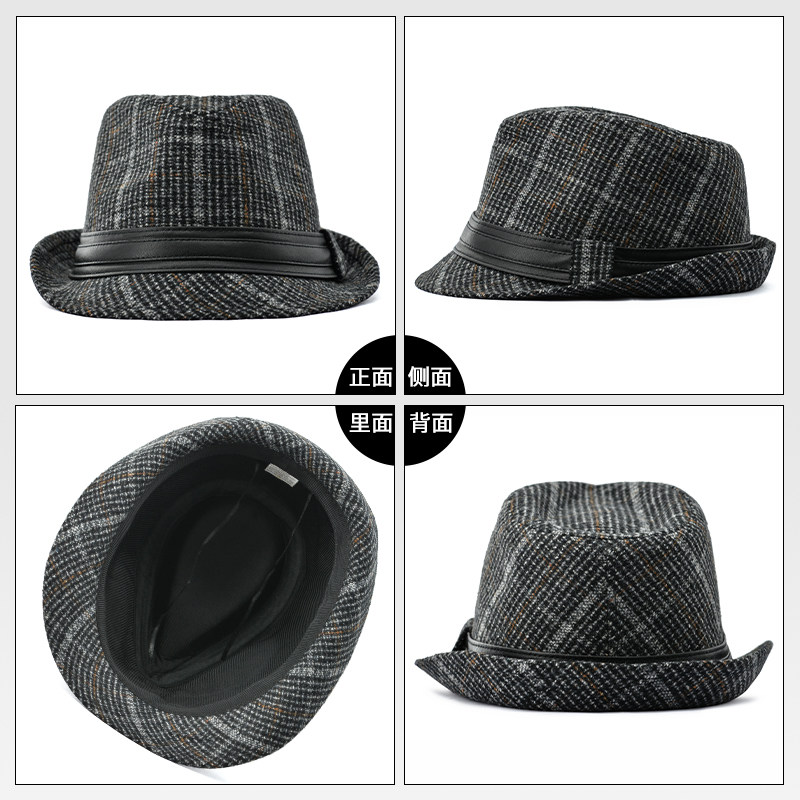 毛呢复古百搭小礼帽男士秋冬中老年人保暖有型西装时尚格纹爵士帽,淘宝优惠券,粉丝福利购,淘宝优惠卷