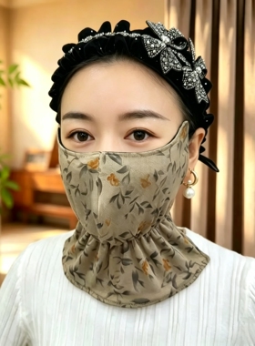 新款国风保暖口罩女秋冬季德绒加厚透气骑车防风防寒户外护脸面罩