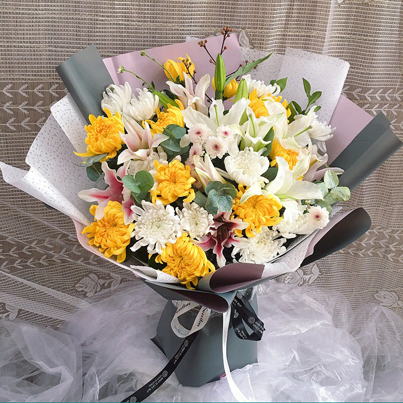 清明节菊花祭奠花束鲜花扫墓黄白菊祭拜祭祀花圈花篮北京同城速递
