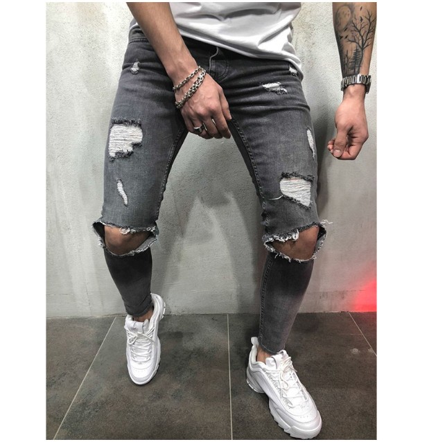 Western style men summer fashion hole Jeans ripped trousers - 图2