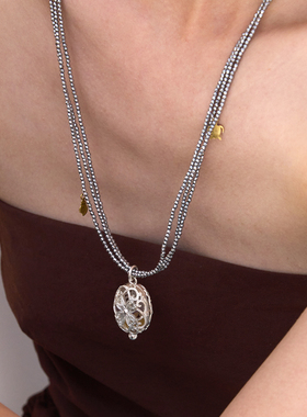 镂空盒子吊坠项链锁骨链925银