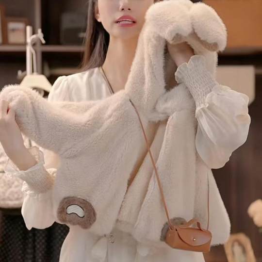 Girls' fur coat and plush sweater winter wear