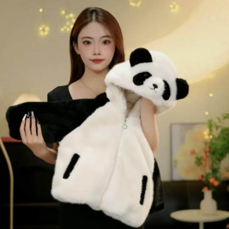 熊猫宝宝皮草外套2025新款可爱卡通儿童连帽加厚棉服加绒保暖冬装,淘宝优惠券,粉丝福利购,淘宝优惠卷