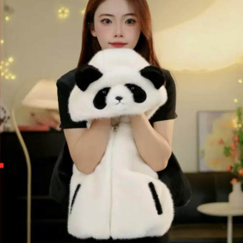 熊猫宝宝皮草外套2025新款可爱卡通儿童连帽加厚棉服加绒保暖冬装,淘宝优惠券,粉丝福利购,淘宝优惠卷