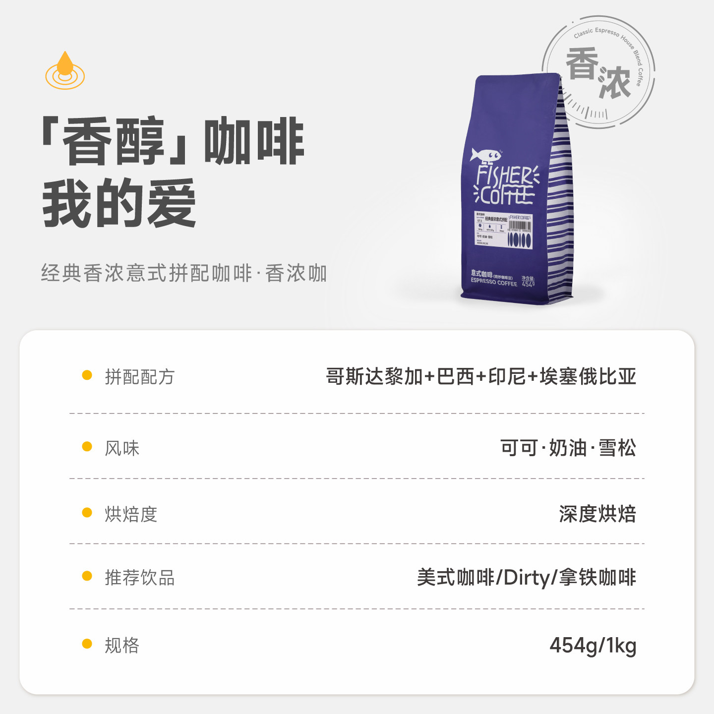 FISHER啡舍经典意式拼配咖啡豆油脂王新鲜烘焙深度烘焙低酸可磨粉 图 4