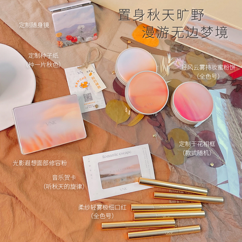 vnk旗舰店vnk秋日遐思系列彩妆组合礼盒极细细根口红修容盘蜜粉饼套装0