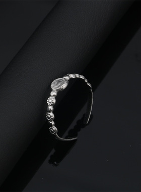 树叶爱心开口可调节钛钢戒指饰品