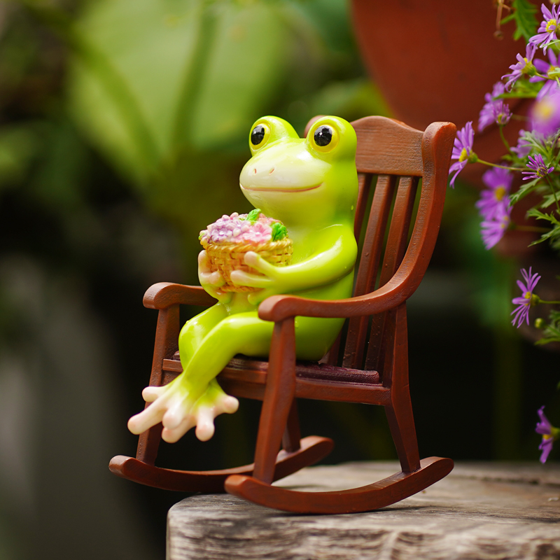 可爱青蛙摇椅办公桌面摆件花园阳台花盆微景观造景观装饰生日礼物 - 图1