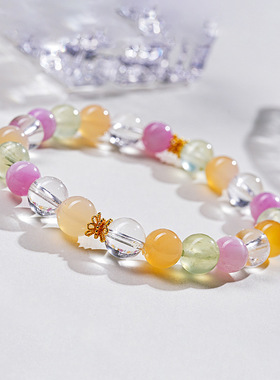 原创新中式白水晶玛瑙925银手链