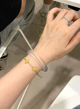 透明玻璃种玉扁条手镯女款礼盒