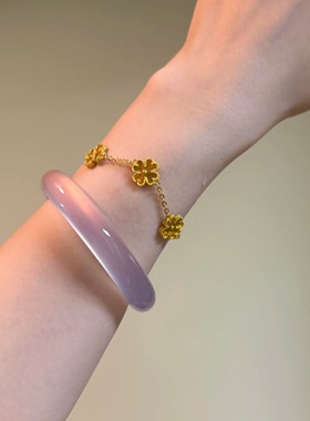 天然冰紫色玉手镯玉髓女款扁条