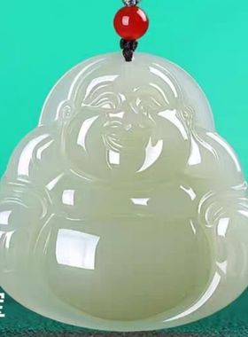 天然和田色玉阿富汗吊坠女弥勒佛大肚笑佛项链玉佛玉石玉佩佛公