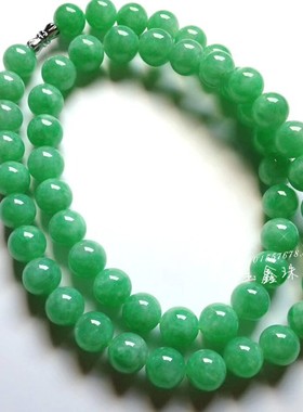 翡翠色拉绿色帝王绿项链吊坠缅甸玉珠项链散珠子阳绿飘花珠圆珠