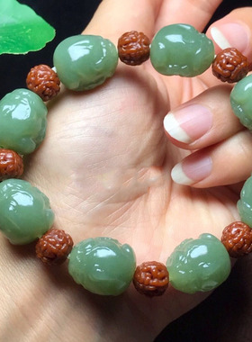 和田色玉貔貅手链霸气玉石男女款手串手绳编织男士本命年礼物