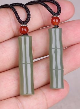 和田青色竹节吊坠男女玉石竹子竹竿节节高升挂件项链时尚百搭