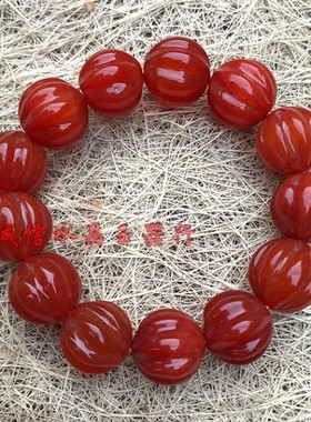 红色天然玉石玛瑙南瓜玉髓手链情侣水晶串本命虎年饰品男女生日礼