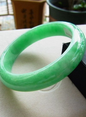 缅甸翡翠色果绿手镯冰种阳绿飘花紫罗兰玉石镯子女款时尚处理款