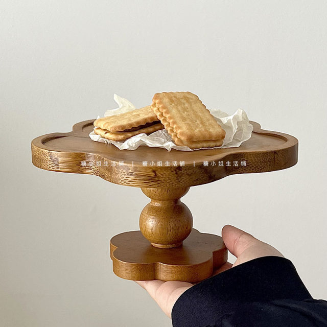 Ins retro flower log high-leg dining plate