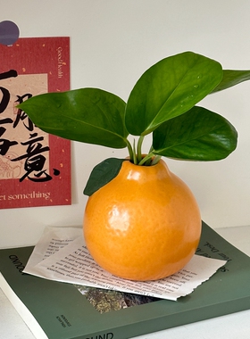 客厅创意橘子陶瓷花瓶摆件