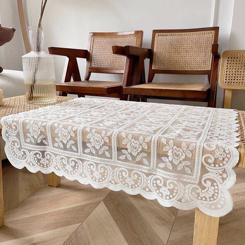 ins风复古小清新白色花朵蕾丝桌布排骨架床头柜茶几桌垫背景布 - 图1