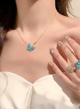 蝴蝶项链镀S925银绿松石女时尚百搭精致甜美风送朋友生日礼物