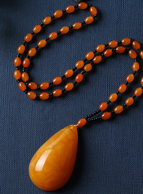 新款复古蜜蜡吊坠项链花朵装饰女