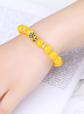 老蜜蜡手串鸡油黄圆珠单圈手链男女款血珀民族风景泰来琥珀礼物