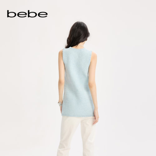 bebe女士小香风含棉立体花纹纽扣点缀修身马甲342001 - 图1