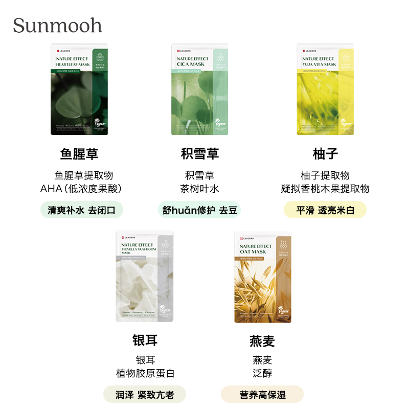 【Sunmooh】LEADERS丽得姿植萃面膜补水保湿鱼腥草积雪草一盒10片 - 图0