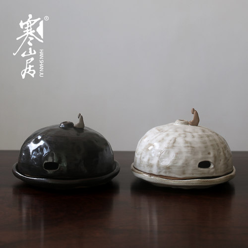 寒山居手工捏粗陶禅意香炉陶瓷盘香炉家用室内沉香熏炉古风香道器 - 图1