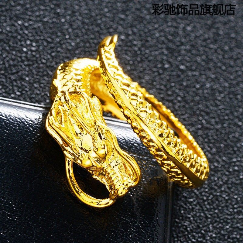 越南沙金龙头浮雕霸气男士开口戒指 彩驰饰品戒指/指环