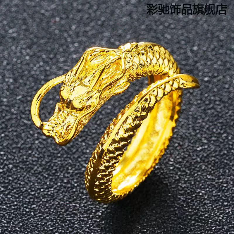 越南沙金龙头浮雕霸气男士开口戒指 彩驰饰品戒指/指环