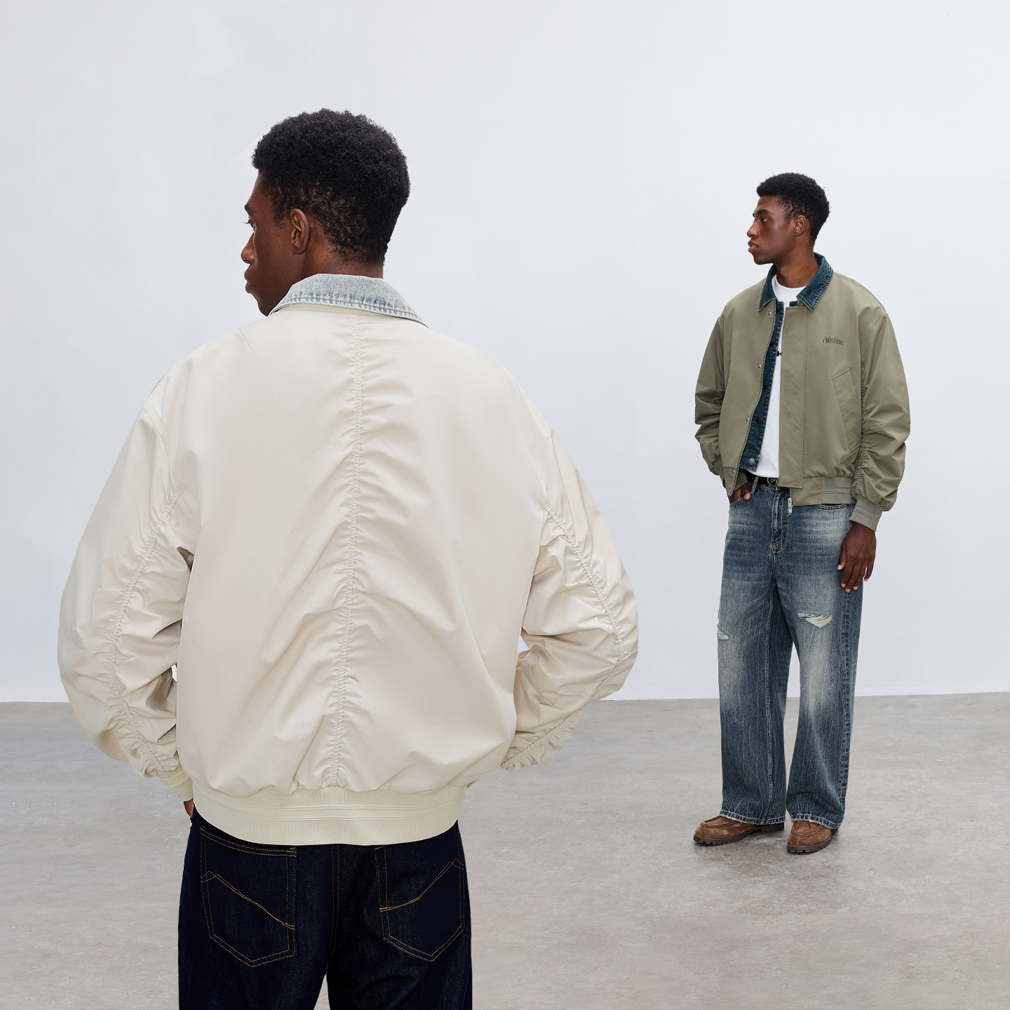 【商场同款】CHINISM赤尘 牛仔拼接假两件廓形MA1飞行夹克男秋季 - 图3