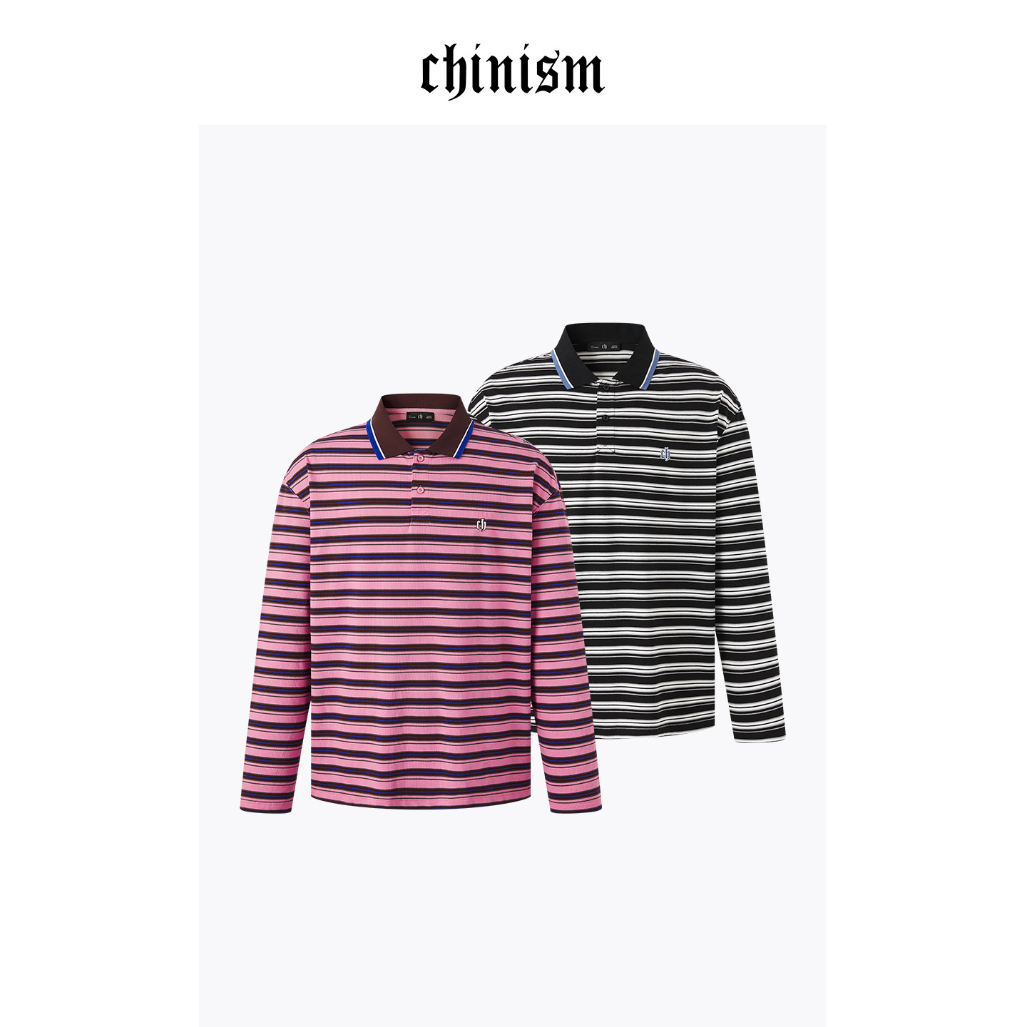 CHINISM丨polo领长袖T恤男春季新款条纹撞色上衣翻领打底衫,淘宝优惠券,粉丝福利购,淘宝优惠卷