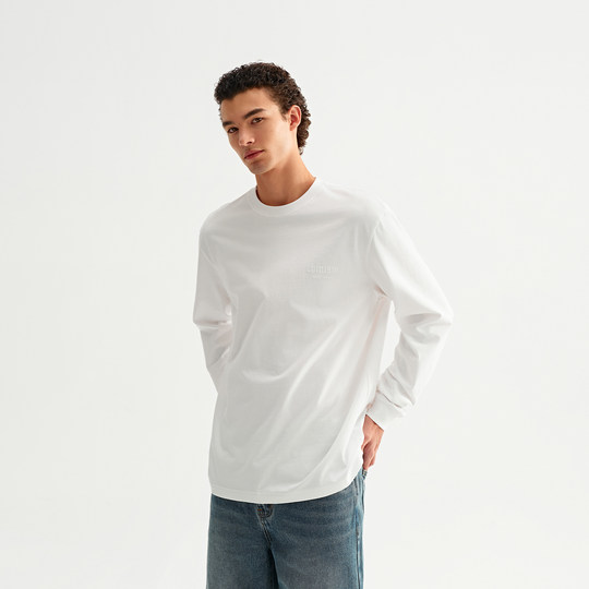 CHINISM赤尘 黑色植绒字母印花长袖T恤男2025新款男士打底衫上衣