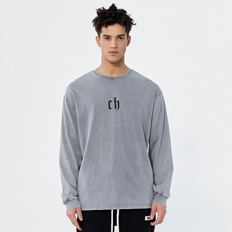 chinism ch秋季纯色长袖男潮牌t恤 chinismT恤