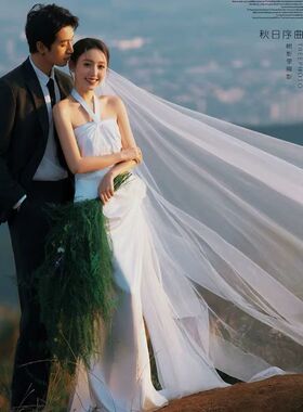 婚纱照外景旅拍道具新娘白色头纱