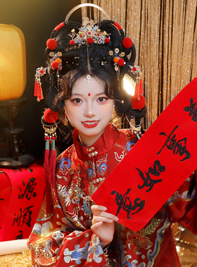毛球复古过年头饰小财神发饰组合