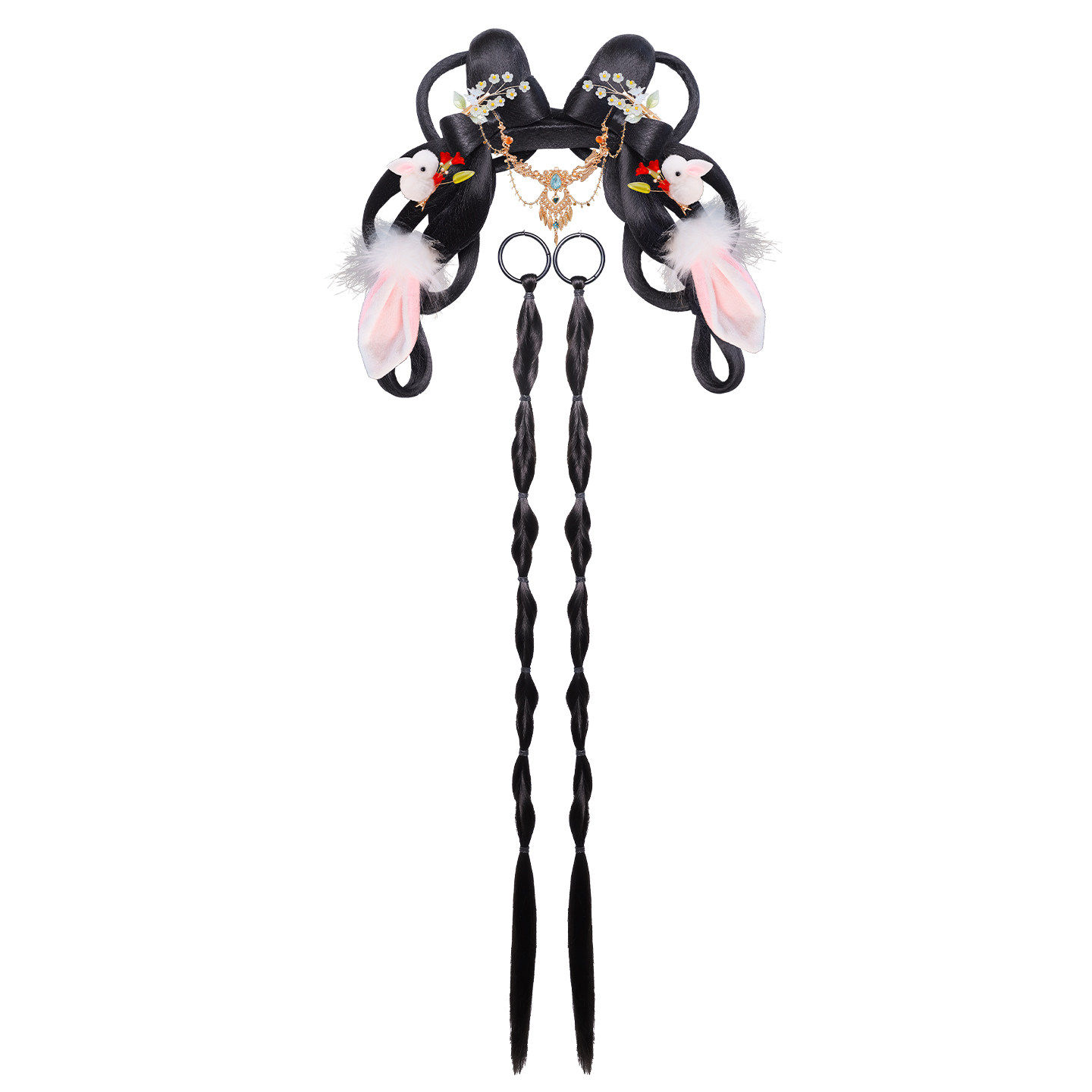 古风汉服演出假发女兔耳一体式发箍古装cos假发毛球饰品组合百搭,淘宝优惠券,粉丝福利购,淘宝优惠卷