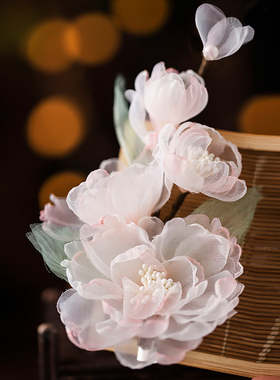 古风绢纱花朵对夹手工