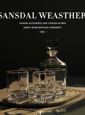 中古侘寂风水晶玻璃酒瓶样板房售楼处客厅餐桌装饰品摆件