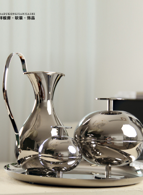 样板房售楼部水吧台接待处餐桌餐边柜不锈钢金属装饰组合摆件