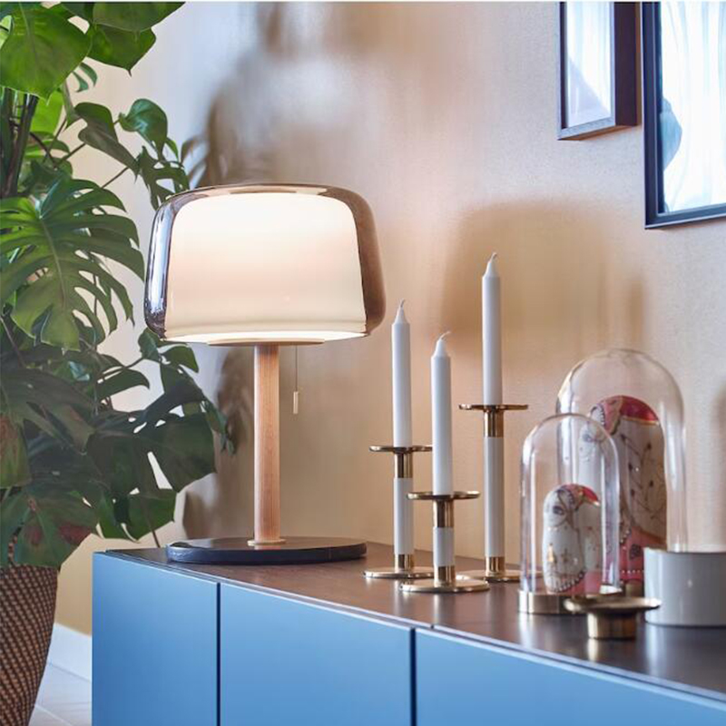 北欧简约现代时尚个性创意玻璃实木沙发边上卧室装饰双层玻璃台灯 - 图1