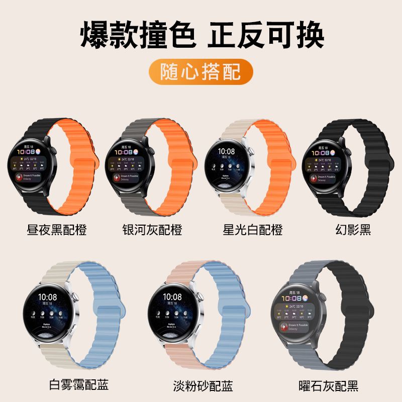 适用于vivowatch2表带磁吸硅胶手表带男女创意金属表链替换1代学生VIVO智能运动手表舒适透气男女手表带配件-图3