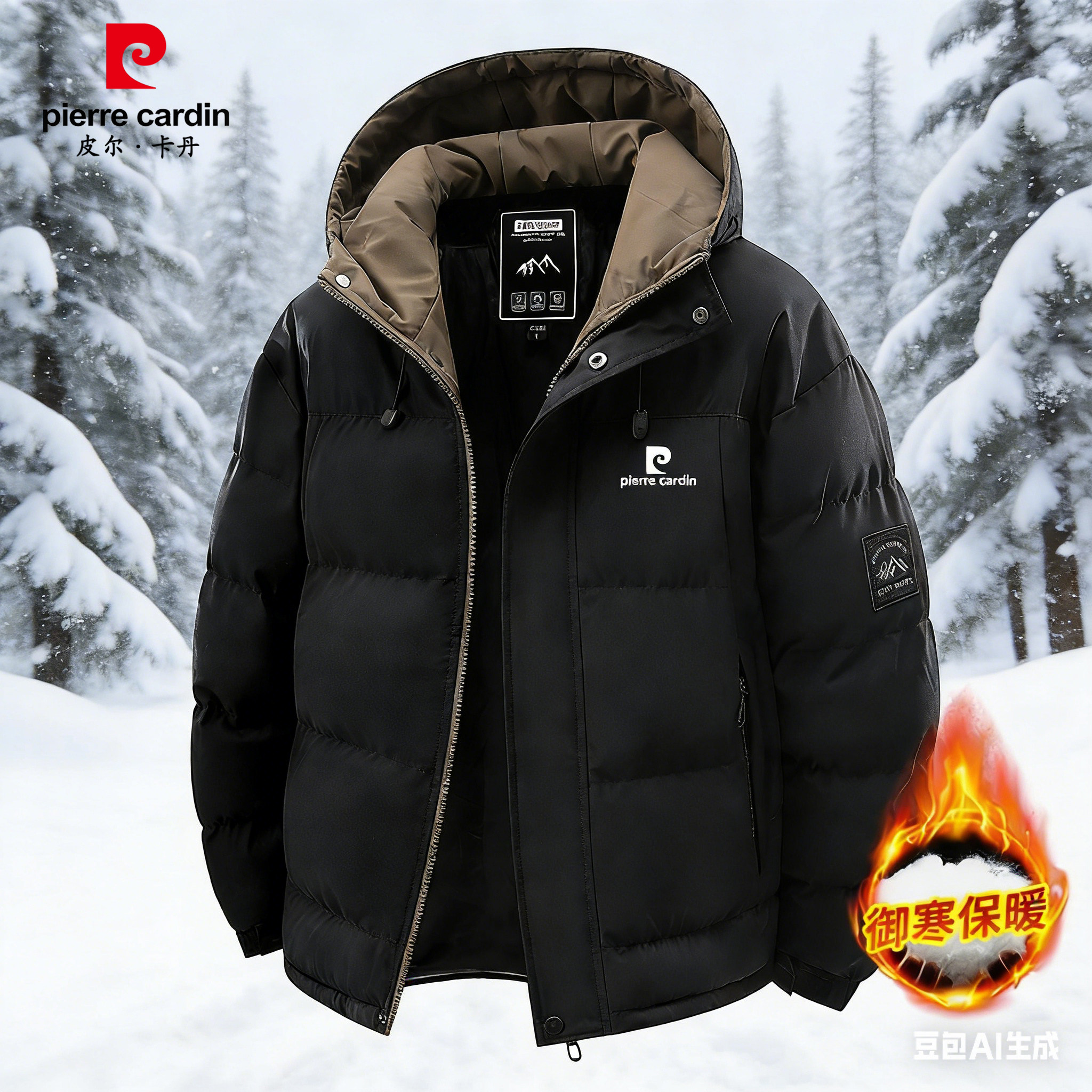 皮尔卡丹正品冬季连帽防风棉衣男士加厚保暖棉袄户外抗寒棉服外套,淘宝优惠券,粉丝福利购,淘宝优惠卷