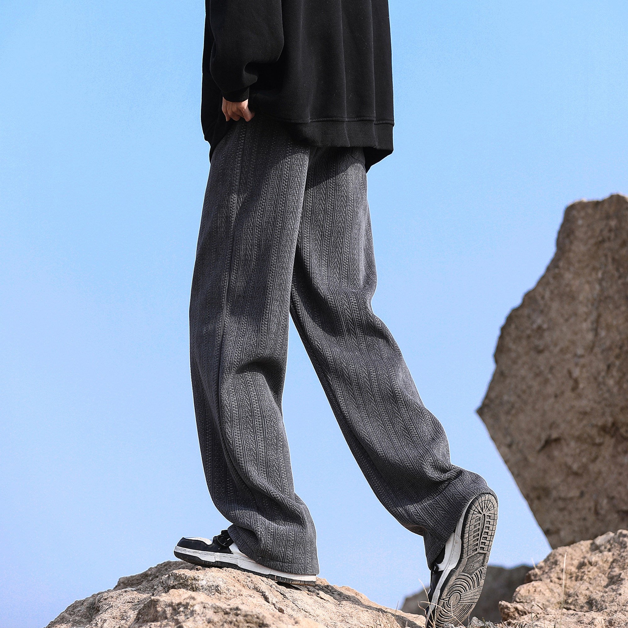 美式复古麦穗纹裤子男款秋冬季宽松直筒加绒加厚男生休闲长裤,淘宝优惠券,粉丝福利购,淘宝优惠卷