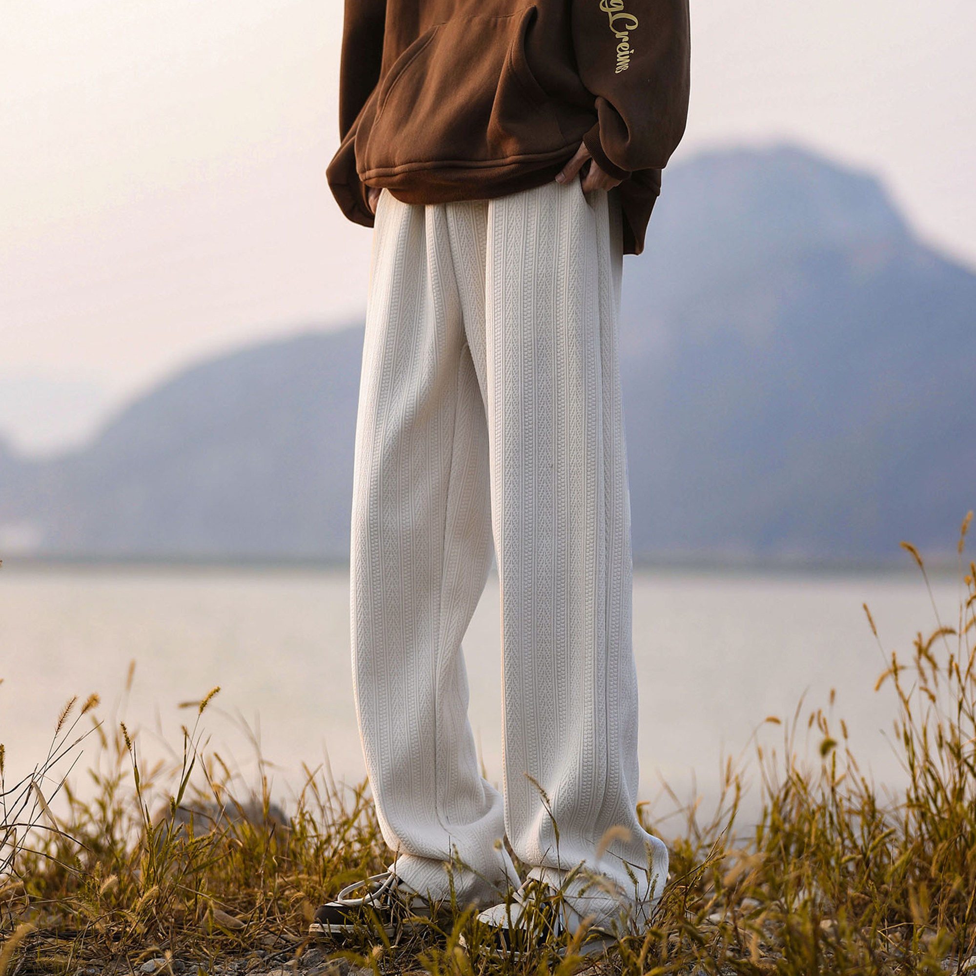 美式复古麦穗纹裤子男款秋冬季宽松直筒加绒加厚男生休闲长裤,淘宝优惠券,粉丝福利购,淘宝优惠卷