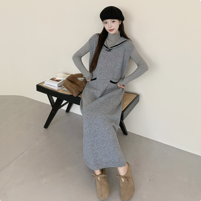 洋气孕妇秋冬装海军风毛衣裙套装2025新款高领打底针织上衣背心裙,淘宝优惠券,粉丝福利购,淘宝优惠卷